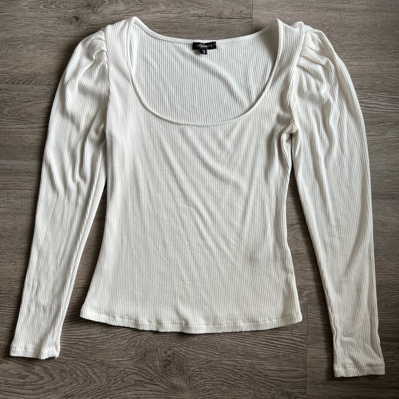 Dynamite Tops - Dynamite ribbed white long sleeve with puff sleeve detail size small